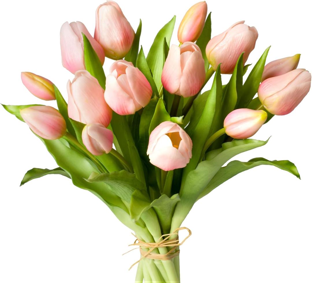 Grand Verde Tulip Artificial Flowers Bulk Faux Bouquets 12 Stems Fake Flowers Decoration Wedding Centerpiece Kitchen Office Home Decor, 14 pcs (Pink)