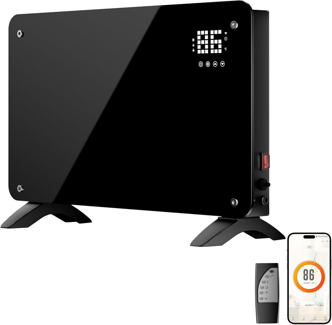 SUNDATE Convection Heater Wifi Control, Indoor Space Heater, 1500W Electric Heating with Remote Control, Digital Display, Fast Heating, 24H Timers for Living Room, Bedroom, Office