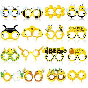 Threan 32 Pieces Bee Party Supplies Bulk Bee Glasses Honeycomb Sunflower Paper Eyeglasses for Summer Flower Birthday Party Baby Shower Costume Photo Booth Props Decorations Supplies