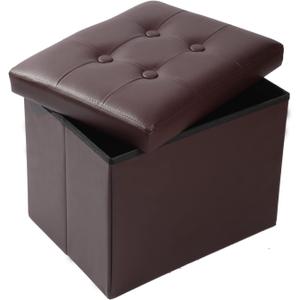 ALASDO Storage Ottoman Footrest Stool Small Ottoman with Storage Foldable Ottoman Leather Foot Rest Footstool Bench for Living Room 17x13x13inches Brown