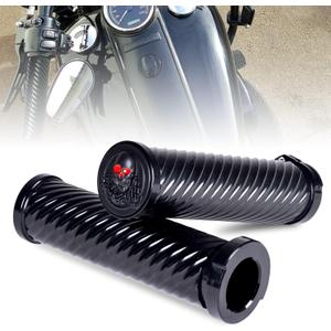 Goldfire Motorcycle Grips 1" 25mm Handlebar Hand Grips for Harley Touring Electra Glide Street Glide Road King Road Glide Softail Fat Boy Dyna FXDLS Trike (Black 3D Skull Red Eyes Motorcycle Hand Grips)