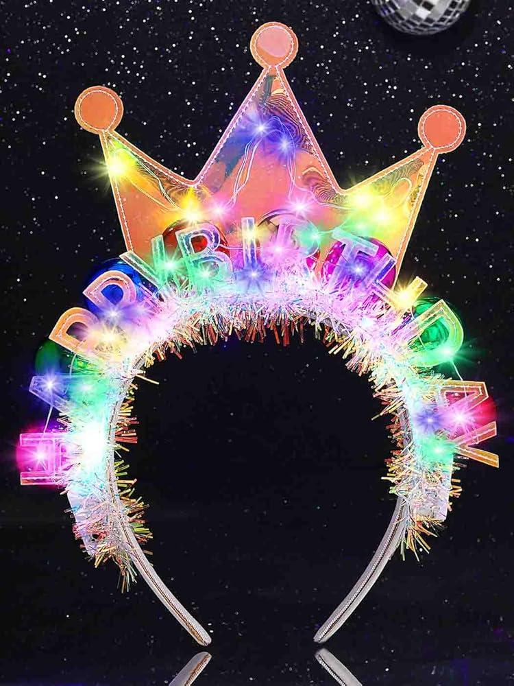 DRESBE Light Up Birthday Headband LED Crown Headbands Birthday Party Favors Hair Accessories for Women