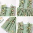 Girls Birthday Party Dress Ruffle Sleeve Sequin Dots Floral Tulle Princess Wedding Pageant Formal Bance Gown (Green,130)