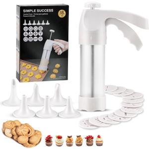YOOUSOO Cookie Press Gun, Cookie Press Kit For Baking, Decoration with 12 Cooking Discs and 6 Piping Tips, Cookie Maker Machine for Christmas Party (marked size)