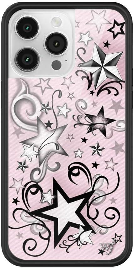 Wildflower Cases - Star Tattoo Case, Compatible with Apple iPhone 14 Pro Max | Pink, Black, Stars, Trendy, Cute, Tattoos - Protective Black Bumper, 4ft Drop Test Certified, Women Owned Small Business
