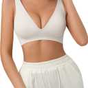 SHARICCA Pro Seamless Bra for Women Deep V Neck Wirefree Bra Adjustable Strap Comfort Sleep Bra Removable Padded Bralette (X-Large, White)