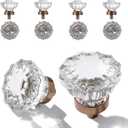 CEYMIO 8 Pack Crystal Drawer Knobs Cabinet Knob Antique Drawer Pulls, Kitchens Closet Dresser Drawers Cupboard Wardrobe Vintage Pull, Clear Crystals Champagne Bronze Base Pack