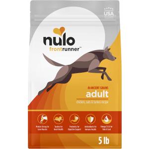 Nulo Frontrunner Dry Dog Food - Adult High-Protein Chicken, Oats & Turkey Recipe, Natural Kibble with Ancient Grains, Probiotics, Taurine, Omega 3 for Small, Medium and Large Breeds, 5lb Bag (EXP 01/05/27)