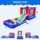 WELLFUNTIME 2 in 1 Inflatable Water Slide & Bouncy Castle with Blower, Water Park with Sprayers, Deep Pool, Dartboard & Basketball Hoop