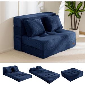 MAXYOYO Convertible Sofa Bed, Fold Out Loveseat Sleeper Sofa with Pillow, 4 in 1 Tufted Folding Couch Bed Foam Floor Couch, Lazy Chair for Living Room Bedroom Guest Room, Navy