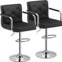 VECELO Bar Stools, Adjustable Bar Stools Set of 2, Counter Height Barstool with Back and Arms, Swivel PU Leather Bar Chairs for Kitchen/Island, Black