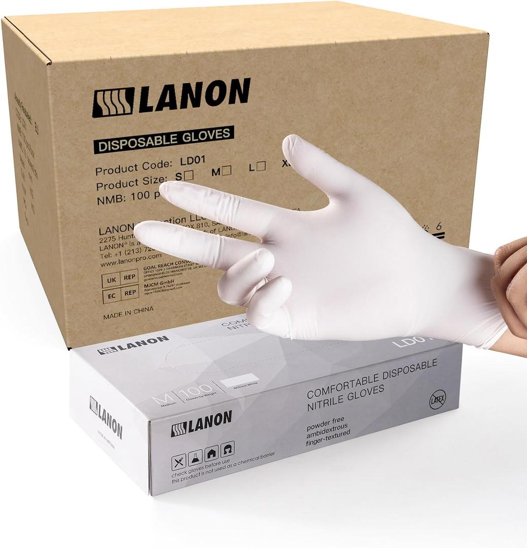 LANON Food Safe White Disposable Nitrile Gloves, Full Container Load, Size: X-Large (Pack of 1000)