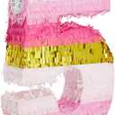 Number 5 Pinata, Pink and Gold Foil for Girls 5th Birthday Party Decorations (Small, 16.5 x 11.6 x 3 In)