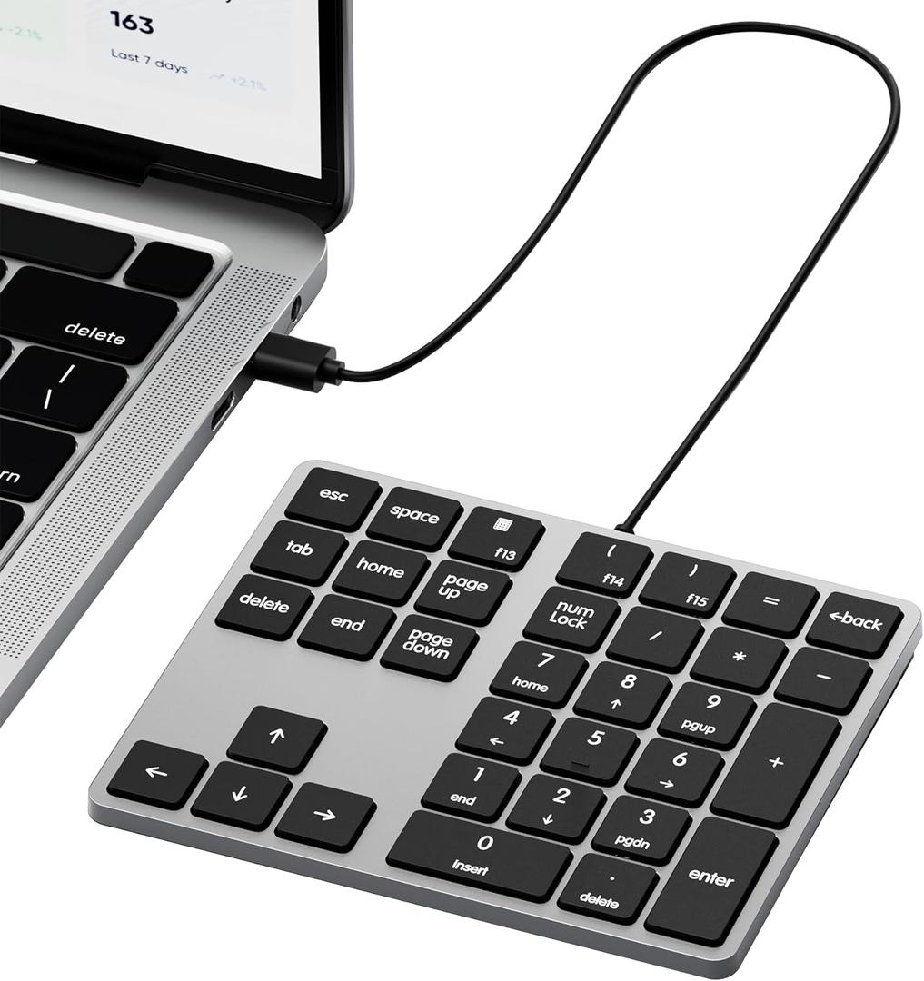 Wired USB-C Number Pad, Slim Type-C Numpad 34 Key Numeric Keypad Portable 10 Key USB Keypad for Laptop, Apple Mac iMac MacBook Pro/Air, Windows PC