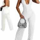 Sexy Summer Halter jumpsuits for women Dressy 2024 backless V Neck wide leg long pants one pieces jumpsuit Romper club outfit M