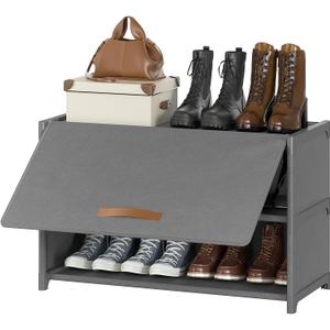 Shoe Rack, 3 Tier Shoe Storage Cabinet with Door 12 Pair Plastic Shoe Shelves Organizer for Closet, Entryway, Hallway, Bedroom, Grey