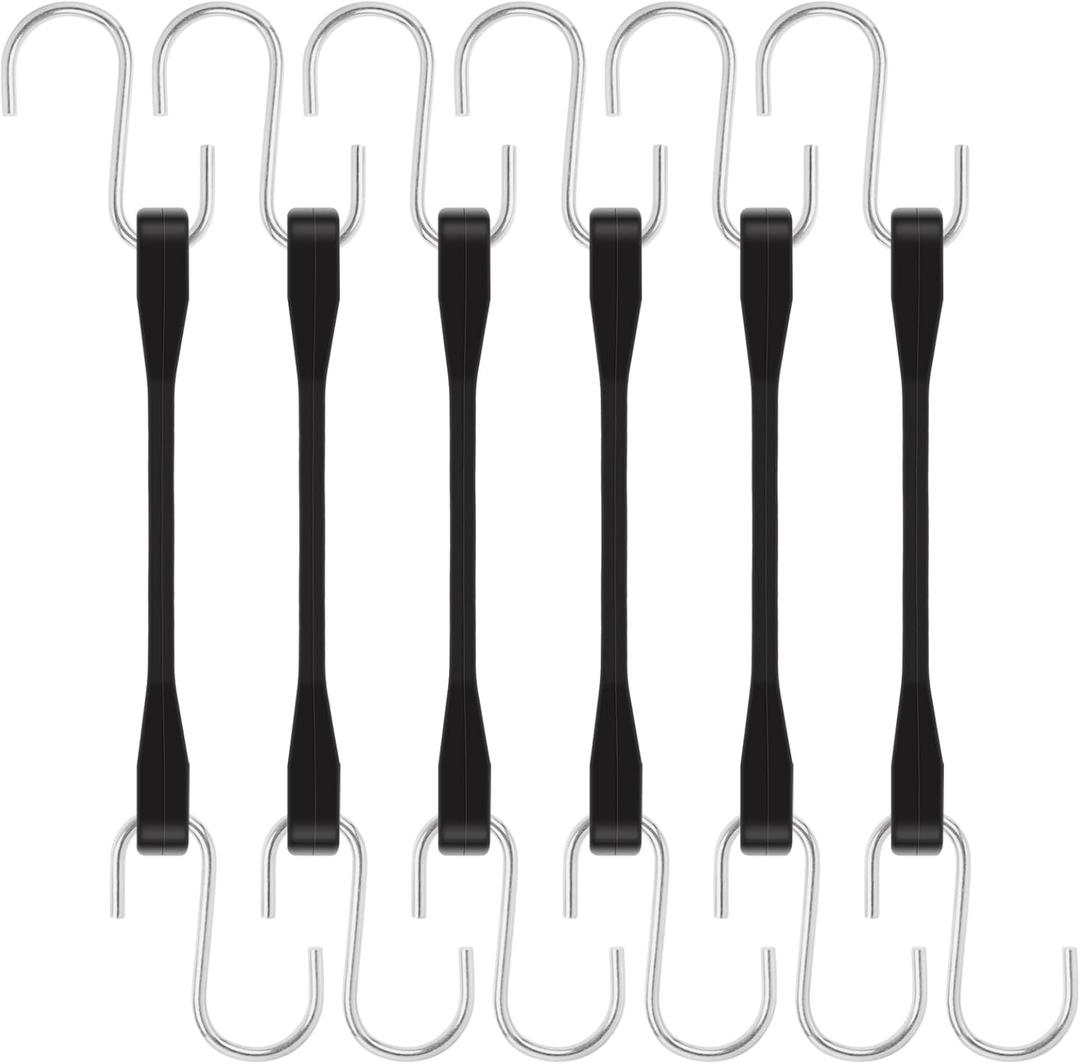 Rubber Cords with Hooks 6 Inch,Rubber Bungee Cords Heavy Duty Outdoor Rubber Tie Down Straps with S Hooks for Truck,Van,Motorcycle,Cargo,Tarps, Canvases and More (6 Pack)