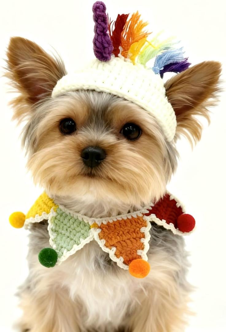 Christmas Cat Costume,Unicorn Handmade Knitted Dog Costume,Rainbow Dog Outfit,Cat Birthday Clothes,Pet Cloth for Rabbits and Other Small Sized Pets