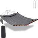 TegerDeger 12FT 2 Person Hammock Large Hammock 450LB Capacity with V Shaped Hardwood Spreader Bar & Nylon Rope for Outside, Patio, Garden, Backyard, Beach, Poolside - Gray