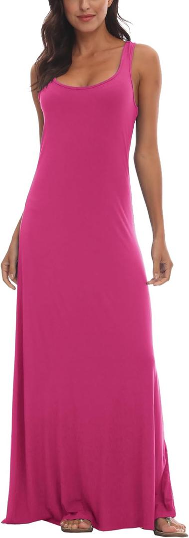 Urban CoCo Women's Scoop Neck Solid Sleeveless Summer Beach Tank Top Casual Maxi Dress (Large)