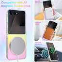 Cute Case for Samsung Galaxy Z Flip 7 Case for Women Girls [Compatible with Magsafe] Glitter Sparkly Girly Aesthetic Rainbow Magnetic Protective Cover, Translucent Iridescent Blue & Pink