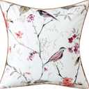 VOGOL 18 Inches Square Throw Pillow Cover, Farmhouse Style Bird Pattern Decorative Throw Pillowcase, Linen Textured Cushion Cover for Couch Car Room, Purple, 1 Pack