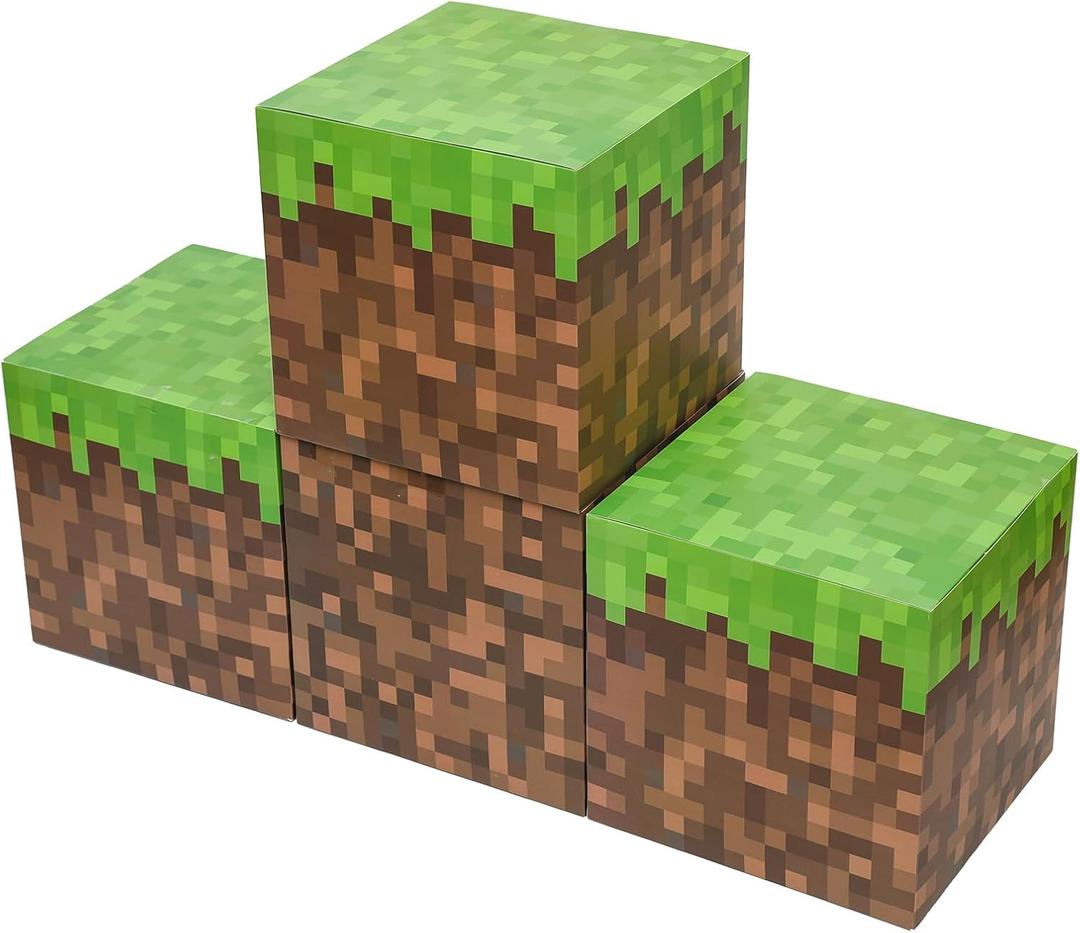 Large Party Boxes for Video Game Birthday Decorations, Pixel Game Party Supplies, Gaming Pixelated Cubes (Set of 4)