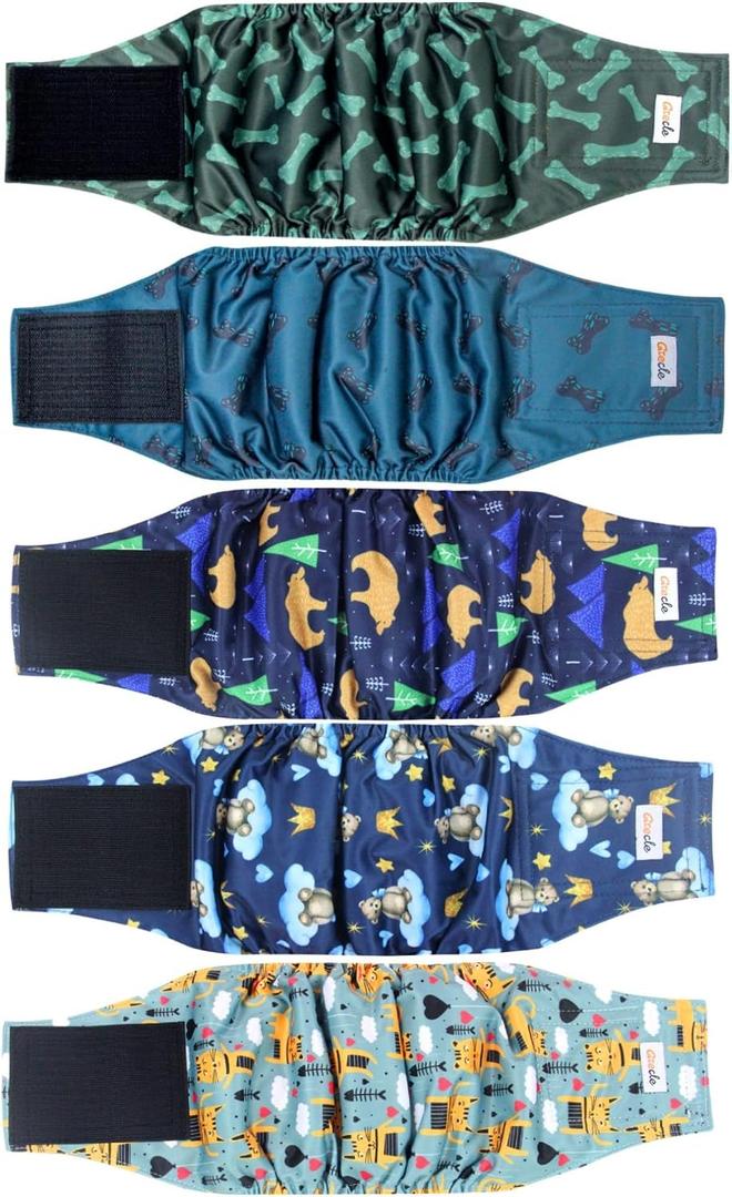 5 Pack Dog Diapers Male, Premium Belly Bands for Male Dogs, High Absorbing Dog Pee Wraps for Doggie in Incontinence or Excitable Urination and Training, XXL