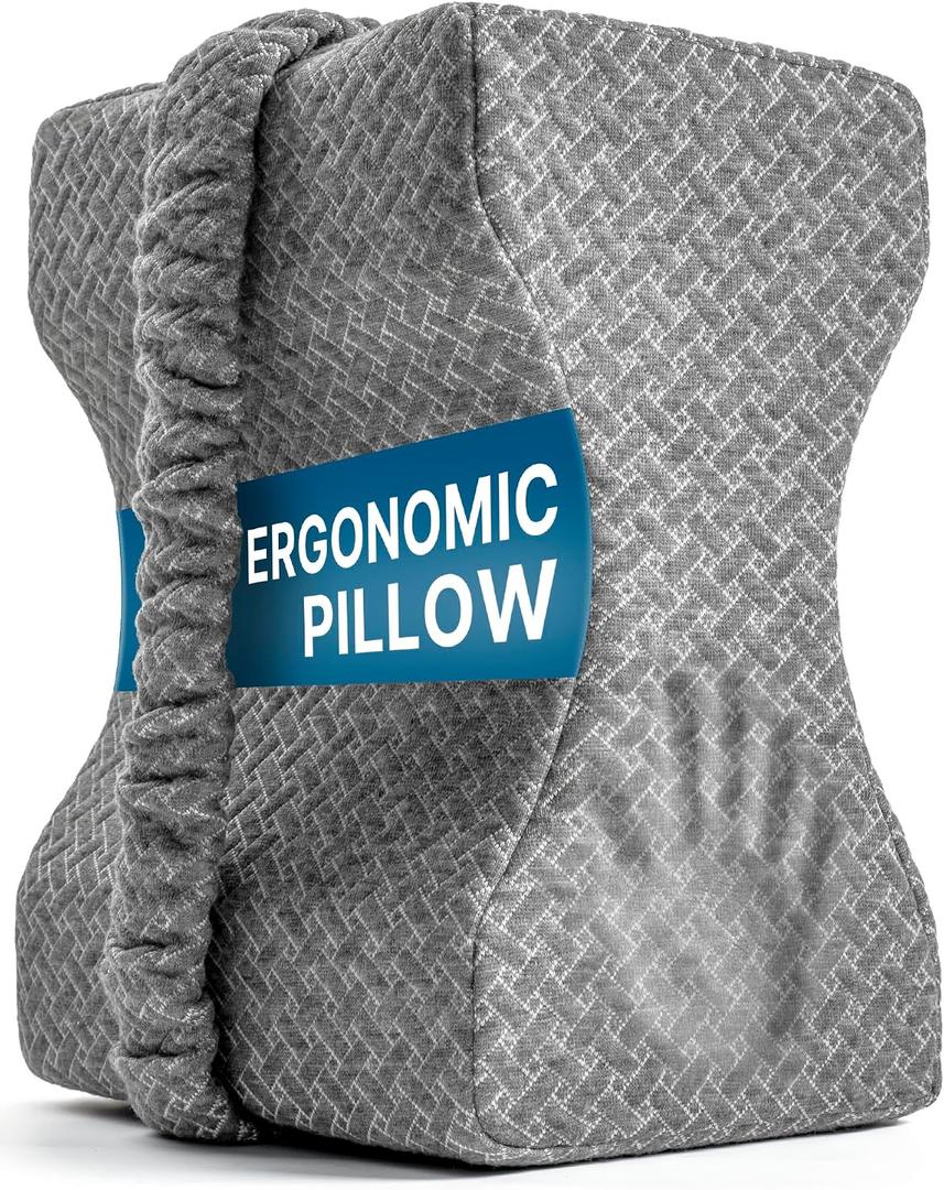UJPFEO Knee Pillow for Side Sleepers, Leg Pillow for Sciatica, Back, HIPS, Knees, Joints Pain Relief,Pillows for Between Legs While Sleeping Spine Alignment Support & Relieves Pressure,Natural Gray