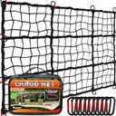 [Premium] 5'x7' Heavy Duty Cargo Net Stretches to 10' x 14', Extra Thick 10mm Cord Bungee Cargo Netting for Pickup Truck Bed, Roof Rack Net & 12 PCS Steel Carabiners