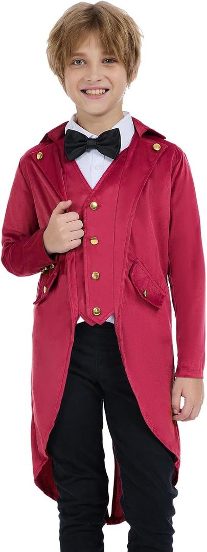 Steampunk Coat Tailcoat, Medieval Clothing Costume, Halloween Renaissance Vampire Costumes (110 (4-5 Years), Red)