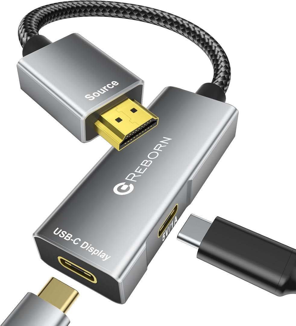 Reborn HDMI to USB C Adapter 4K 60Hz | Uni-Directional HDMI Source to Type-C Display Adapter for AR Glasses XREAL OneAir 2 Pro/VITURE Pro/RayNeo Air 2s/Rokid,PS5,Portable Monitors