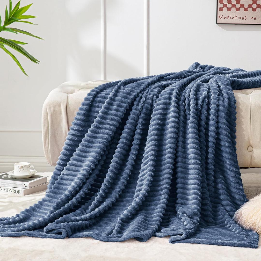 BEDELITE Fleece Throw Blanket for Couch – 3D Ribbed Jacquard Soft and Warm Decorative Fuzzy Blanket – Cozy, Fluffy, Plush Lightweight Navy Blue Throw Blankets for Bed, Sofa, 50x60 inches BEDELITE Fleece Throw Blanket for Couch – 3D Ribbed Jacquard Soft and Warm Decorative Fuzzy Blanket – Cozy, Fluffy, Plush Lightweight Navy Blue Throw Blankets for Bed, Sofa, 50x60 inches