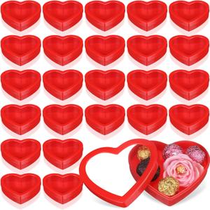 24 Pcs Small Heart Containers Heart Plastic Storage Boxes with Clear Window Lids Valentine's Day Gift Boxes for DIY Presents, Crafts Organizer 4.53 x 3.94 x 1.18 Inches (Red)