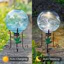 10 Inch Solar Glass Gazing Ball, with 9.4" Tall Metal Gazing Globe Stand, Solar Ball Lights Display Holder Set for Outdoor Garden Lawn Yard Decoration, Blue Water Ripple