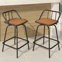 YITAHOME Outdoor Bar Stools Set of 2 Swivel Barstools, 24" Bar Height Outdoor Chairs with Back and Footrest, All-Weather 360 Rotating Patio Bar Stools for Bar, Kitchen Island, Wood