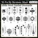 48 Pcs Black and White Christmas Ornaments, Large Hand Painted Holiday Decor with Assorted Sizes & Designs, Hanging Plastic Stripe Dot Ball for Christmas Tree Party Decoration