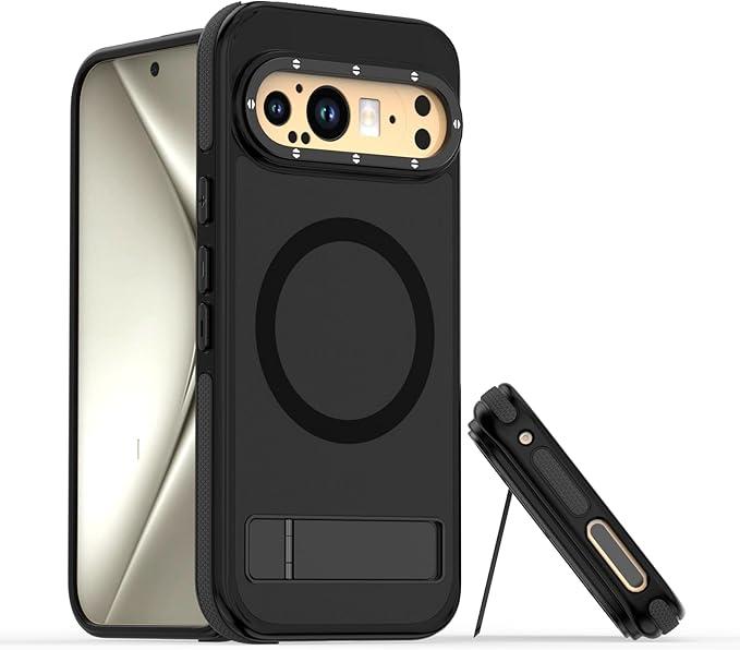 for Google Pixel 9 Pro XL Case 6.8 inch 2024 【Compatible with Magsafe】 Heavy Duty Military Grade Protection Cover Metal Stand Rugged for Google Pixel 9 Pro XL Kickstand Phone Case Black