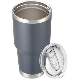 30 oz Tumbler with Lid Stainless Steel Tumblers Vacuum Insulated Cup Reusable Powder Coated Travel Mug Double Wall Leak Proof Portable Cups Keep Cold Drinks for 12 Hours, Gray, 1 Pack