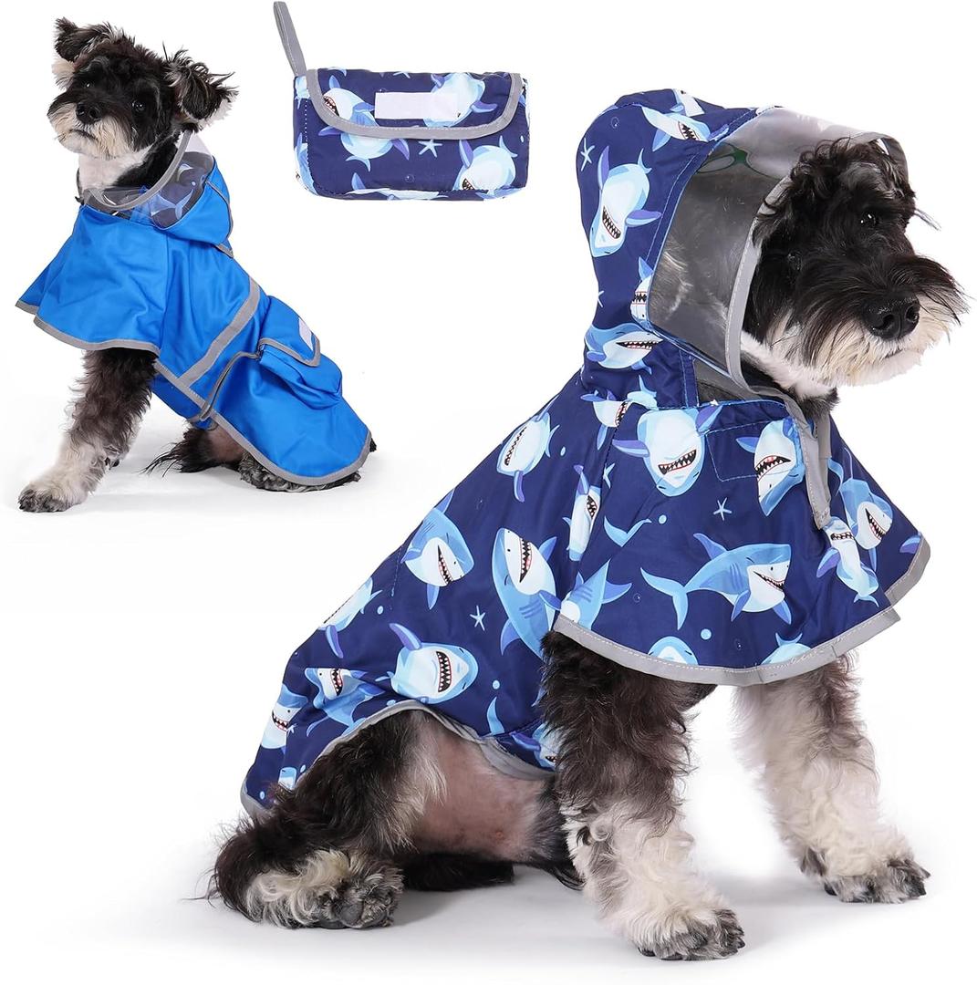 KOOLTAIL Dog Raincoat, Reversible Pet Rain Jacket Clear Hooded Double Layer with Easy Storage Pocket, Adjustable Waterproof&Windproof Reflective Puppy Poncho with Leash Hole for Small Medium Dogs, Large (Blue)