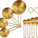 Golden 304 Stainless Steel Measuring Cups and Spoons Set,8PCS Stackable & Long Handle Fits Narrow Jars, Premium Gold Kitchen Accessories for Liquid & Dry Ingredients Baking Cooking, Durable & Rust-Proof