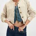 JOKELAMB Women's Cardigan Sweaters Trendy 2025 Lightweight Button Down Crewneck Knit Work Casual Outfits Clothes (Large, Apricot-038)