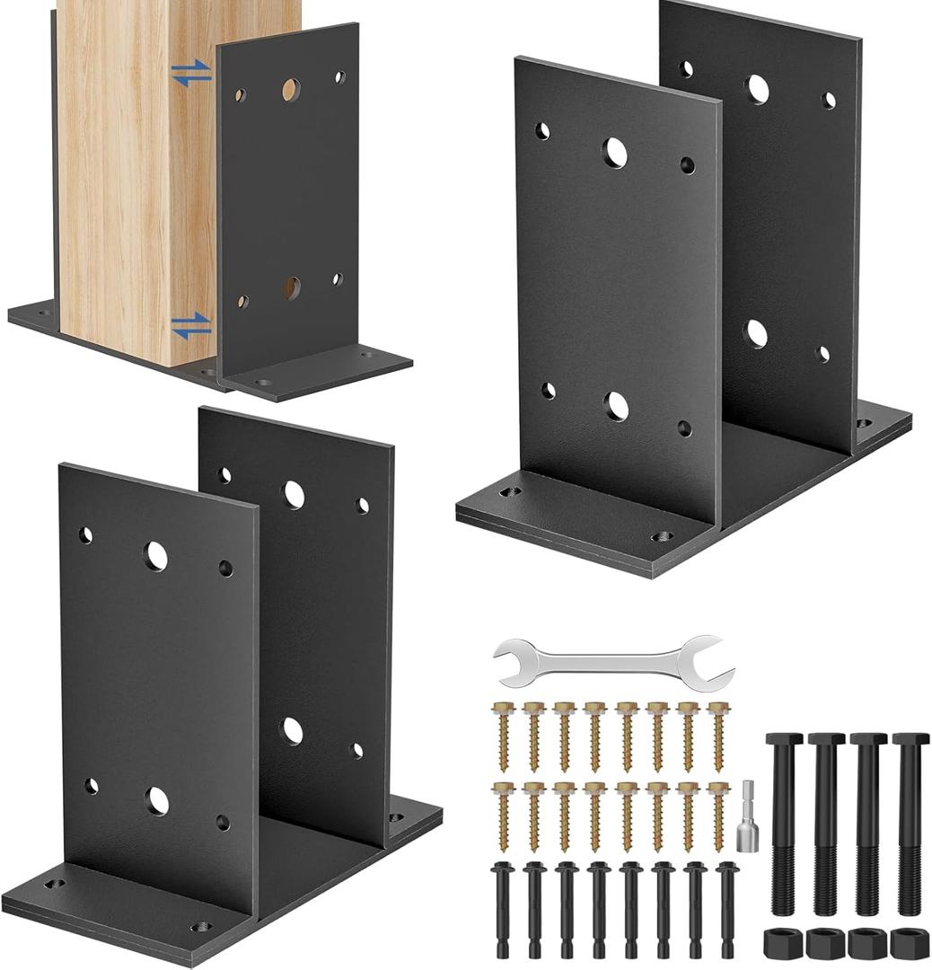 4x4 Post Base 2 Pcs,Heavy Duty Detachable Post Bracket with Adjustable Inner Size (3.6" x 3.3"-4.3"), Rust-Proof Powder-Coated Thick Post Anchor for Deck Railing, Fences, Mailboxes, Pavilions (Black) 4x4 Post Base 2 Pcs,Heavy Duty Detachable Post Bracket with Adjustable Inner Size (3.6" x 3.3"-4.3"), Rust-Proof Powder-Coated Thick Post Anchor for Deck Railing, Fences, Mailboxes, Pavilions (Black)