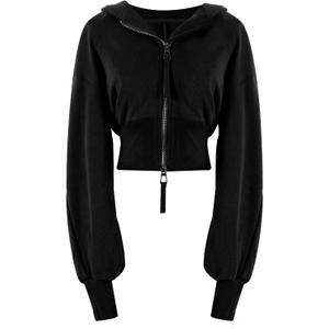 Arssm Cropped Hoodie Women Long Sleeve Sweatshirts Casual Fashion Hooded Zip up Workout Jacket with Thumb Holes(Black-L)
