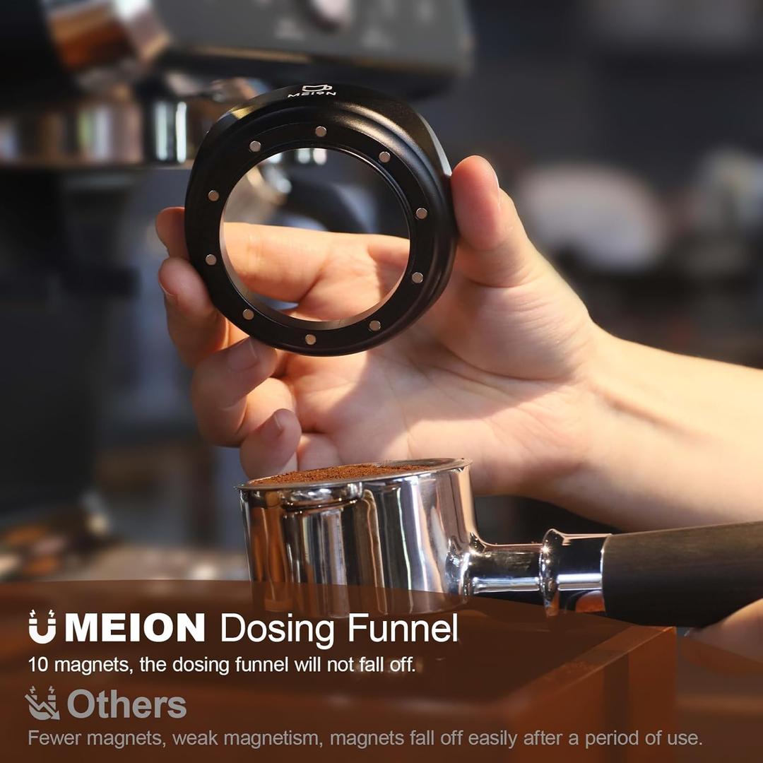 MEION 54mm Espresso Dosing Funnel for 54mm Breville Portafilters, Magnetic Coffee Funnel, Espresso Tools Espresso Accessories (54mm, Black)