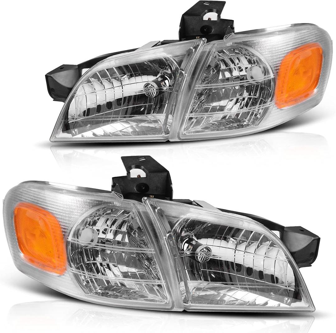 DWVO Headlights Assembly Compatible with 1997-2005 Chevy Venture 97-04 Oldsmobile Silhouette 97-98 Pontiac Trans Sport 99-05 Pontiac Montana Headlamp Replacement Pair (4 Pcs, Chrome)