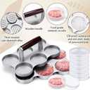 Reallnaive Mini Burger Press with 200 Patty Papers and 6 Storage Containers 6 Slots Meat Sausage Patty Maker Paper Sheets Set for Small Burger Barbecue, Make 6 Pieces at Once