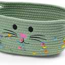 Small Woven Baskets for Organizing Rope with Handle Cute Cotton Basket for Nursery Gift Dog Cat Toy Storage Basket for Toy Organizer-Green
