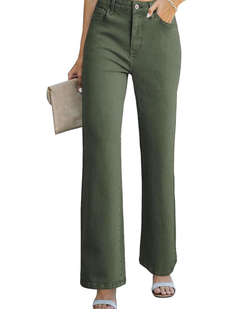 Sidefeel Women's Wide Leg Jeans Casual High Waisted Straight Zimbaplatinum Denim Pants with Pockets, Size 10