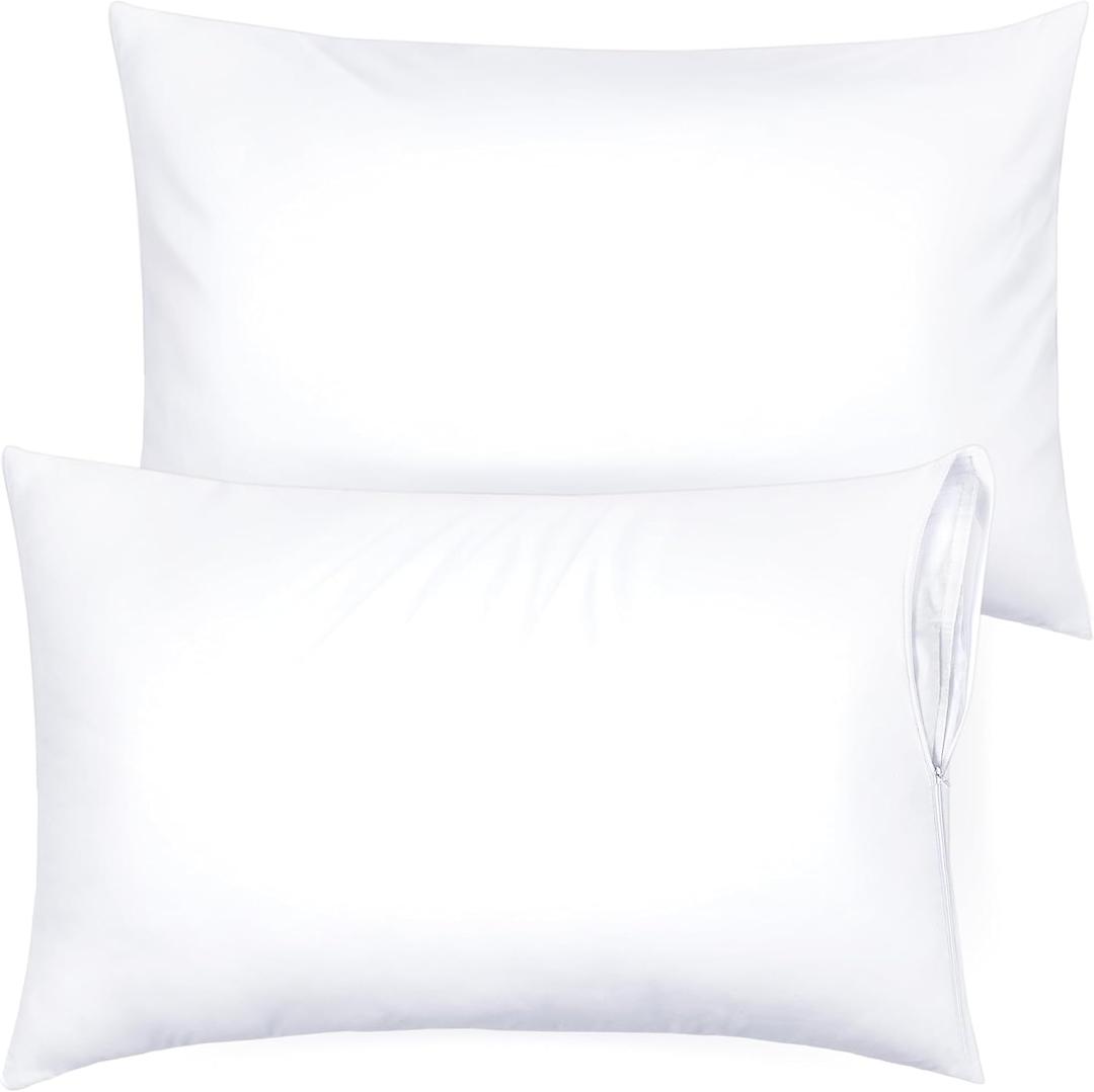 Ultra Soft Pillow Protectors with Zipper King Size - Set of 2 Breathable Pillow Covers - 100% Protection Against Stains, Dust & Dirt - Machine Washable (White)